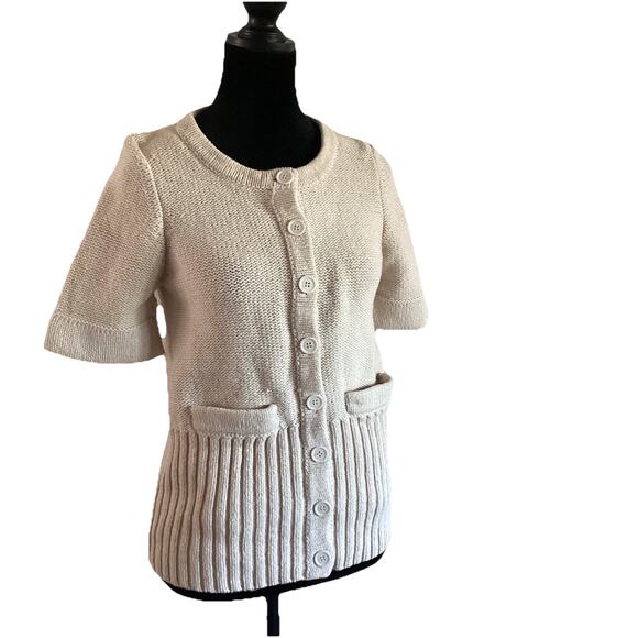 Marc Jacobs Chunky Knit Cardigan Sweater Large Cream Short Sleeve Fall Layer Y2K - Picture 1 of 8
